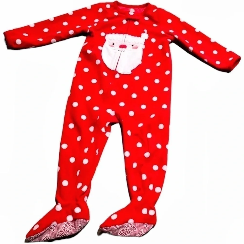 Carters Girls 3T Footed Christmas Pajamas Santa Polka Dot Red White Just One You